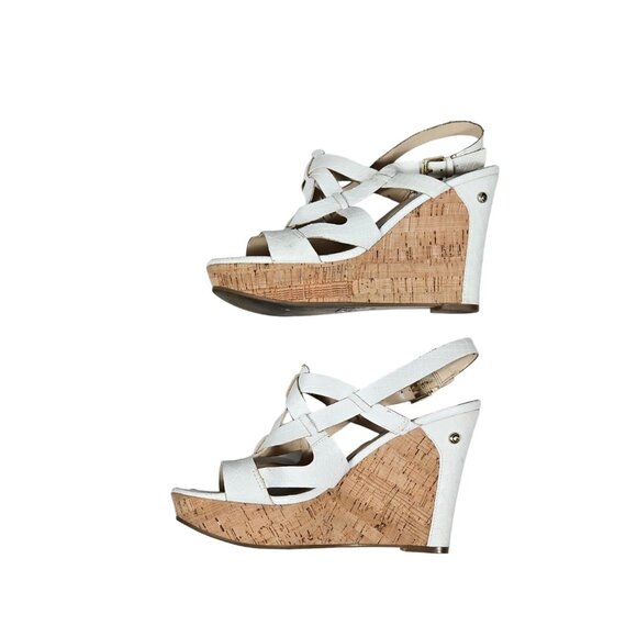 Guess Harlea White Snake Skin Embossed Cork Wedge Heels Size 10 - Picture 2 of 5
